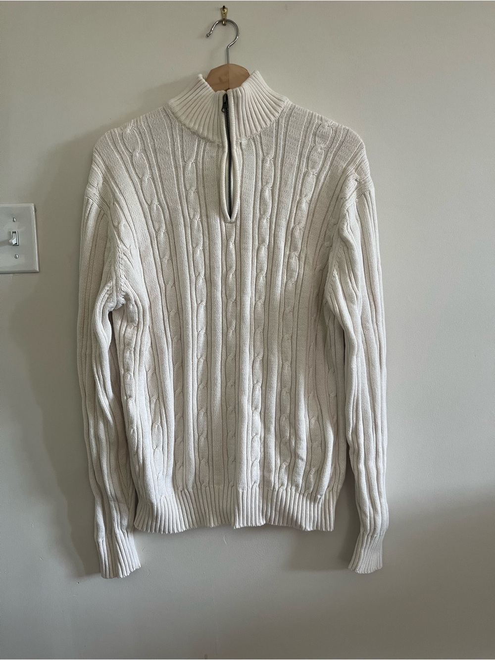 Vintage Geoffrey Beene Men’s White Cableknit 1/4 Zip Sweater L Fisherman